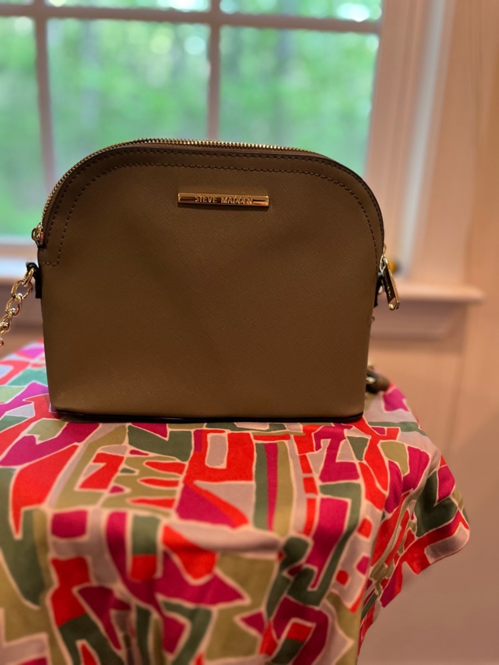 Steve Madden Olive Saffiano Dome Crossbody with Gold Hardware